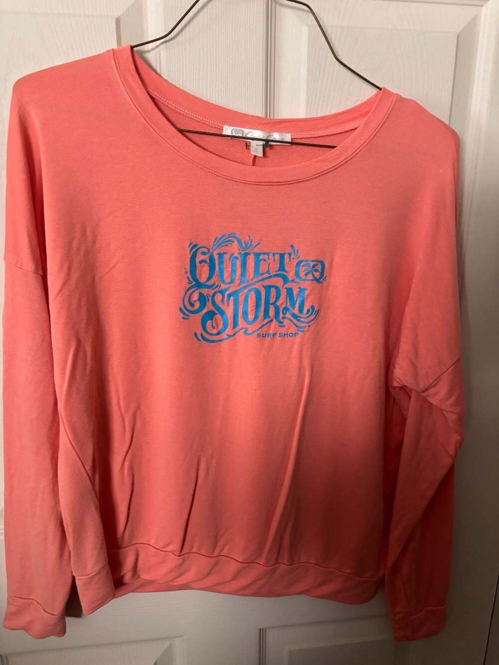 Quiet Storm Surf Shop Coral Pink Graphic Crewneck Sweatshirt SZ S